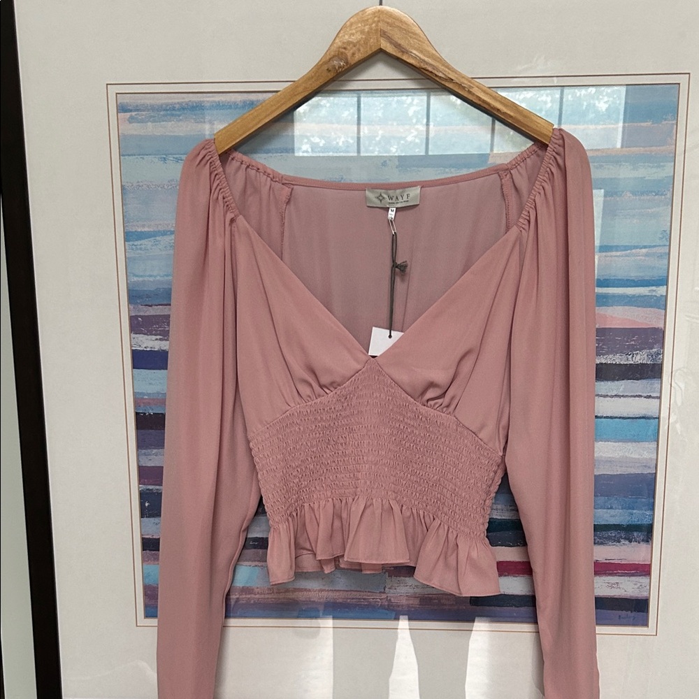 WAYF Blush Pink Smocked Blouse -M (not bright pink like stock photo-spot on bk) - Picture 2 of 5